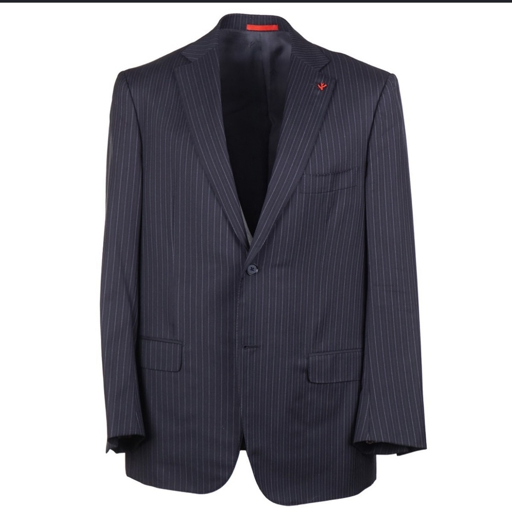 Isaia Napoli Classic-Fit Black Stripe Super 150s Wool Suit size 58 7R